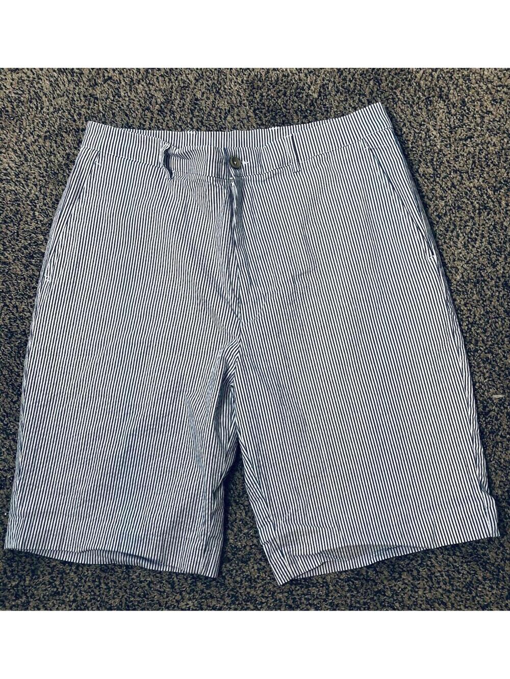 Britches by Samtex Mens 36 (Waist 32) Golf Shorts Blue White Seersucker